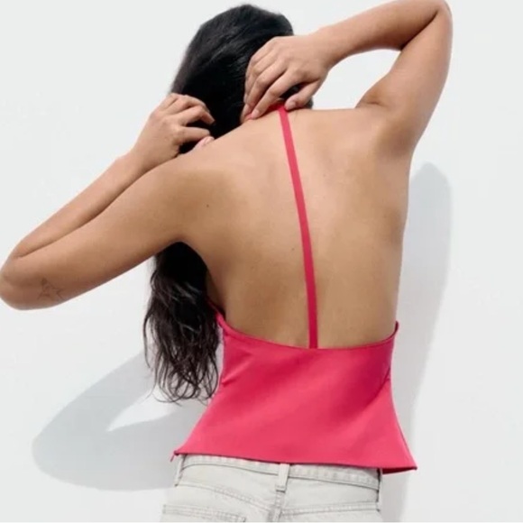 Zara Hot Pink Halter Top with Flowers - Picture 2 of 5